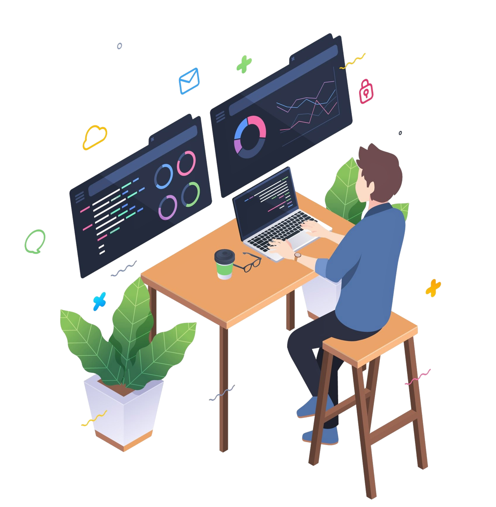 Developer at computer screens